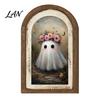 Solid Wood Ghost Ornament Arch Wooden Sign, Cute Halloween Table Rustic Farmhouse Decor Shelf Decor, Decorative Wall Art for Mantel Living Room