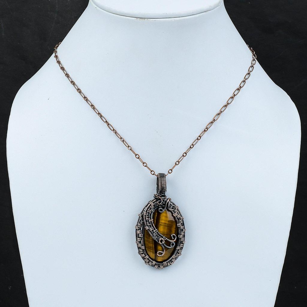 Подвеска «Тигровый глаз» Подвеска из медной проволоки с оберткой Подвеска с драгоценным камнем Медная бижутерия Подвеска ручной работы Подарок для него Уникальная обернутая бижутерия