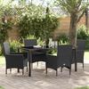 VidaXL 5-piece Garden Dining Set with Black Poly Rattan Cushions, Rectangular Table 3379775