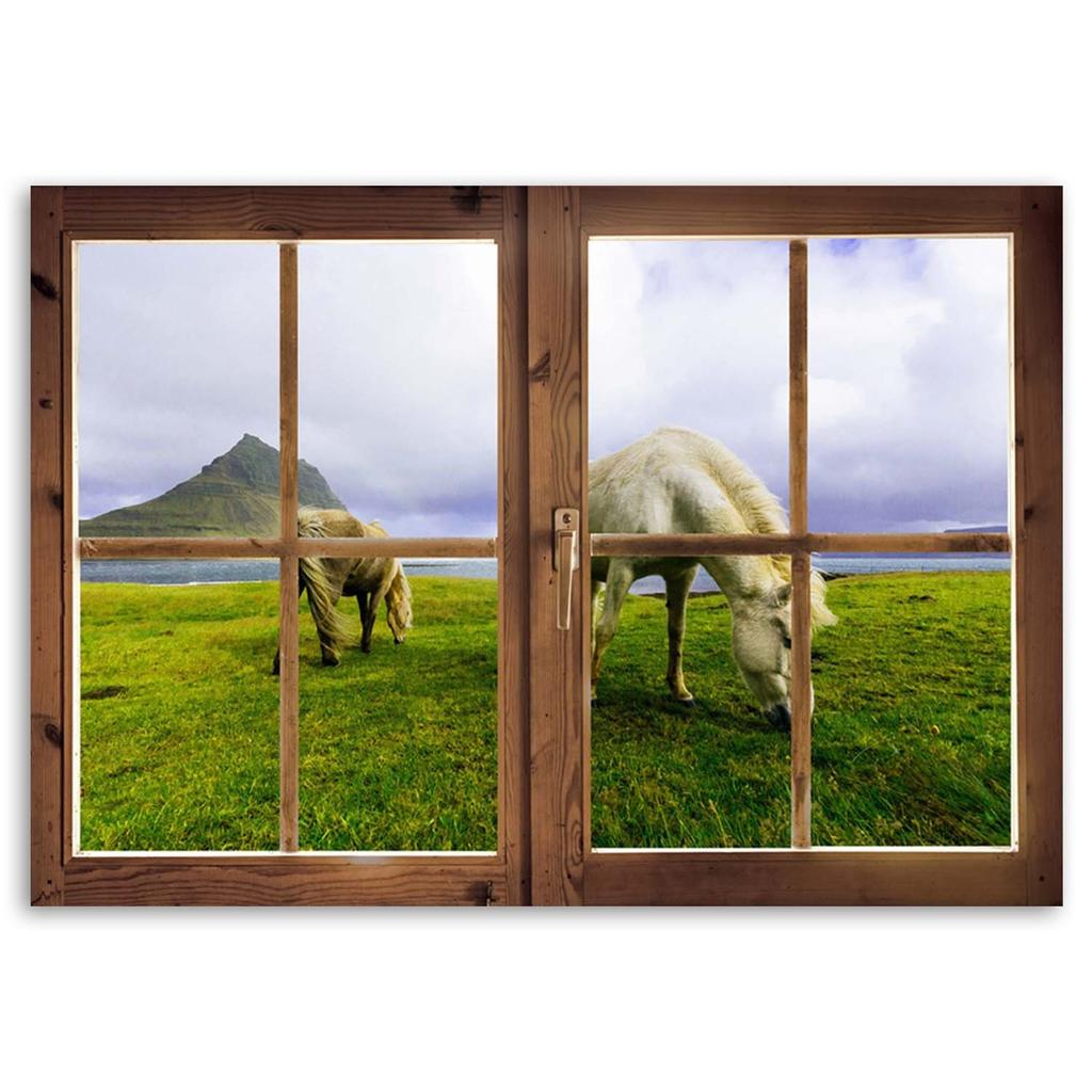 Canvas print, Window - view of horses