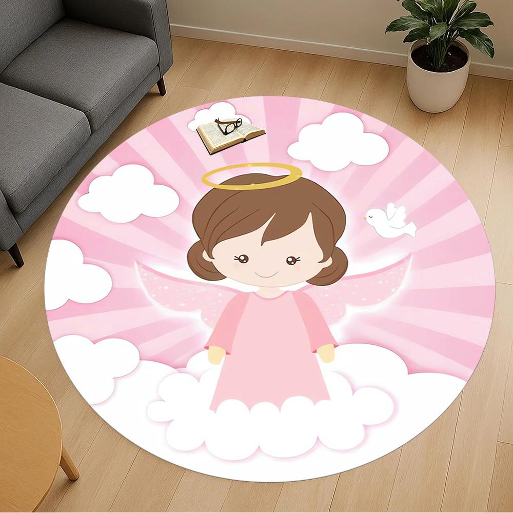 1pc Angel Cloud Round Chair mat Area Rug - Non-Slip, Floor Mat for Office, Bedroom, home decor Christmas Gift p0811339
