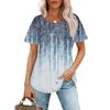 Women's Fashionable Casual Pleated Round Neck Gradient Printed Short Sleeved T-shirt Top