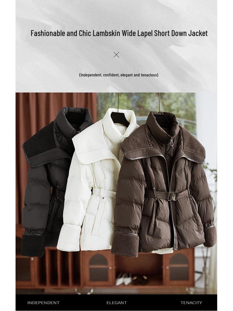 High-End Lamb's Wool & Duck Down Faux Two-Piece Large Lapel Women's Down Jacket