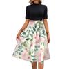 Women's Fashion Casual Belt Short Sleeve Round Neck Floral Elegant Temperament Dress
