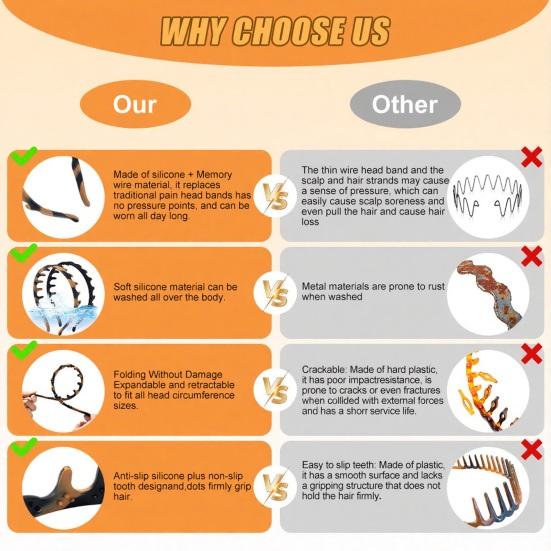 Силиконовый обруч для волос U-образной формы, нескользящая повязка на голову с зубчиками, универсальная повязка для прически, регулируемая расческа для волос, аксессуар для волос