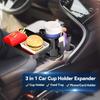 KDD Car Cup Holder Expander - 3 In 1 Cup Holder Adapter With Adjustable Base - Detachable Phone Holder & 360° Rotation Food Tray For Car -