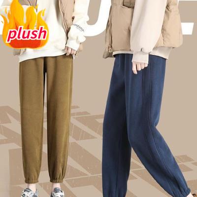 Зимние модные шаровары с эластичной резинкой на талии, утепленные спортивные штаны, теплые флисовые женские брюки