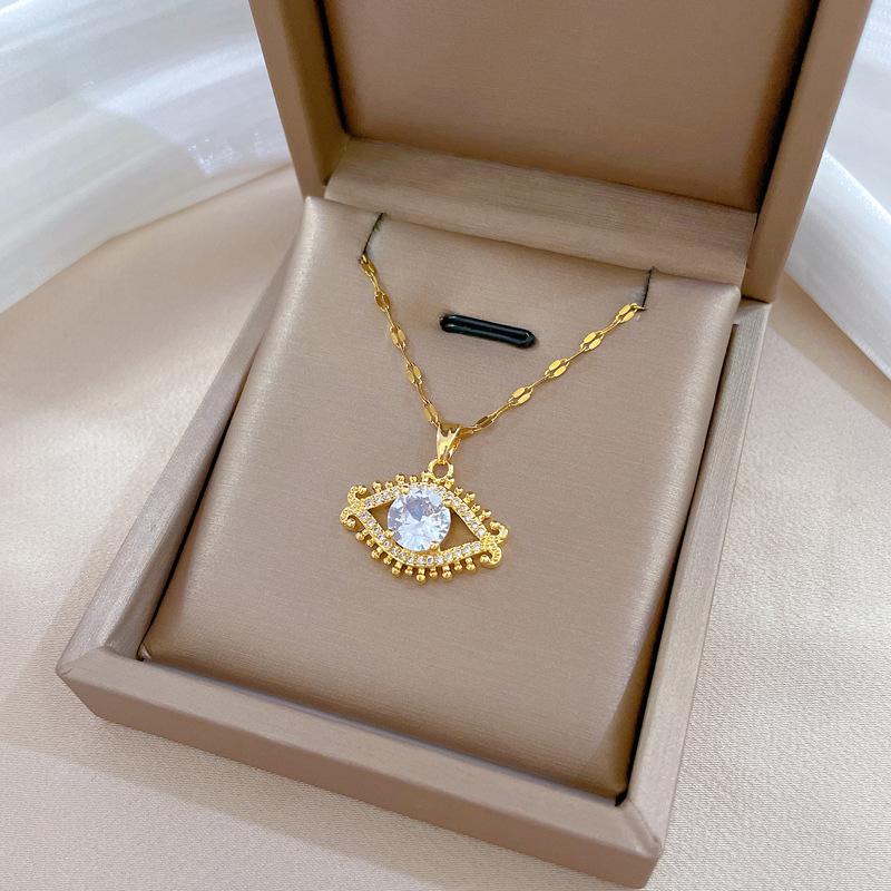 Light Luxury Temperament Gorgeous Full Diamond Eyelashes Eye Necklace Female Versatile Collarbone Chain Titanium Steel Chain