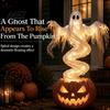 Glowing Tabletop Figures Ghost Pumpkin Yard Lamp, Halloween Resin Figurine with Warm LED Light, Creative Atmosphere Lights Spooky Swirling on