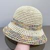 Hollow Breathable Bucket Hat Women's Leisure Weaving Hollow Face Small Sunshade Sunscreen Travel Straw Weaving Basin Hat