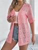 2024 Summer Woman White Hollow Short Sleeved Knitted Cardigan Vacation Sun Protection Shirt