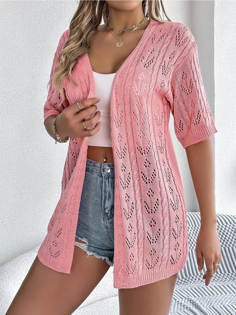 2024 Summer Woman White Hollow Short Sleeved Knitted Cardigan Vacation Sun Protection Shirt