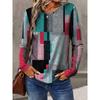 Round Neck 3D Plaid Printed Top Fashionable Casual Long Sleeved Women's T-shirts