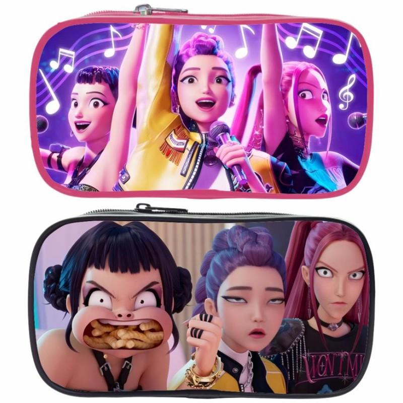 Kpop Demon Hunters Large Capacity Pencil Bag Pink Black Pencil Bag Stationery Storage Bag