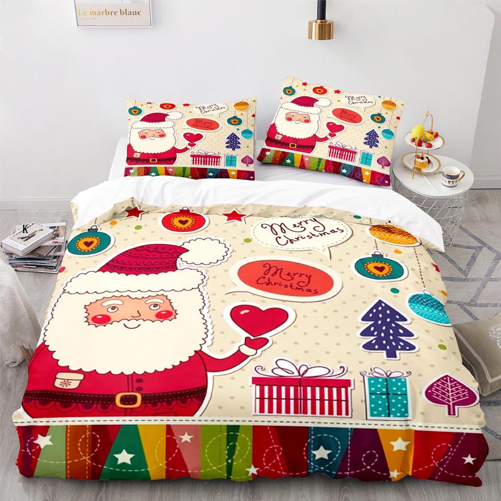 3d Three-piece Set European and American Size Santa Claus Quilt Cover Home Textiles