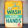 2D Flat, 2D Flat - [2D Flat]. Vintage Metal Sign "Wash Your Hands" - 20.32 X 30.48cm, Rustic Iron Wall Art with Soap And Water Drop Design, Ideal for 