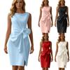 Женское модное цветное платье с круглым вырезом, без рукавов, на молнии, с бантом на подоле и разрезом, приталенного кроя