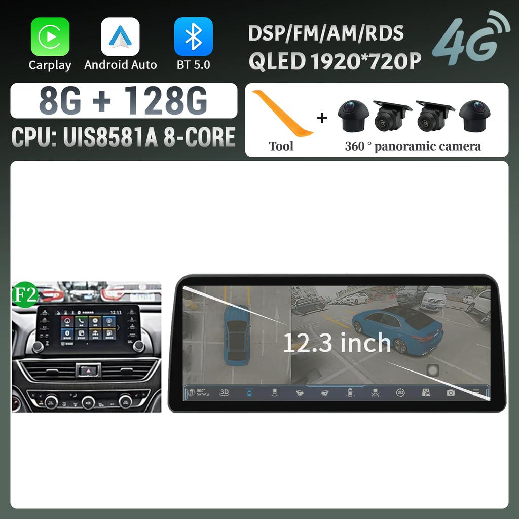 Android 14 12,3-дюймовый экран для Honda Accord 10 2018 2019 2020 2022 Автомагнитола Мультимедиа Навигация 4G Беспроводной BT CarPlay Стерео