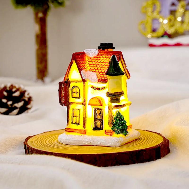 1 шт. Поделка Настольный Домашний Декор Теплое Освещение Снежный Покров Смола Романтическая Рождественская Фигурка Статуэтка Светящийся Домик Украшение Фестиваль