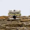 Black Onyx Gemstone Ring, Three Tone Ring, Spinner Band, Bohemian Ring, Silver Jewelry, Labor Day Sale, 925 Sterling Silver