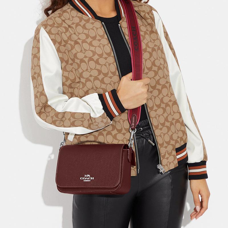 Coach Messenger 23 Silver Logo Plaque Pebbled Leather Envelope Bag Women Shoulder Bag Mahogany-Brown CH252-SVWN