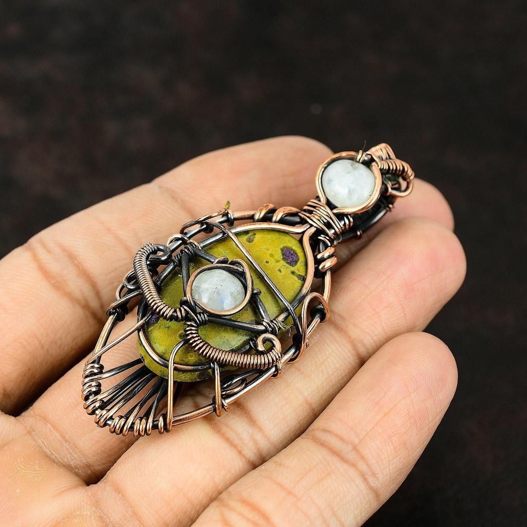 Подвеска из медной проволоки от сглаза Stichtite, радужная подвеска из лунного камня, подвеска ручной работы, подвеска из драгоценного камня от сглаза, подарок другу