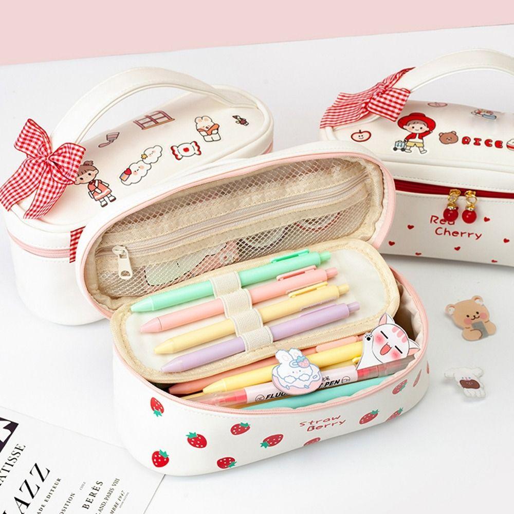 Large Capacity Pencil Boxes Double-deck Cosmetic Bag Multifunctional Pencil Case Girls