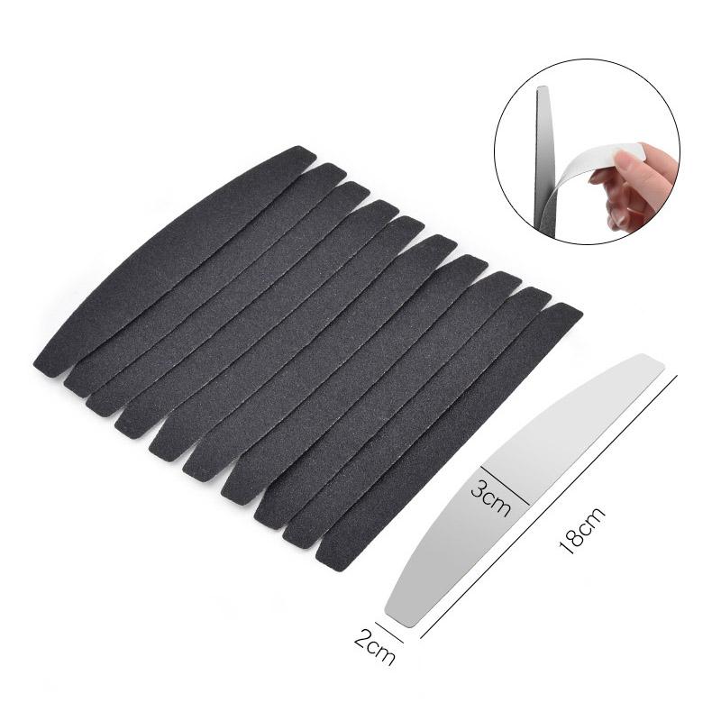 10 шт., черная/серая съемная пилочка для ногтей из наждачной бумаги с ручкой из нержавеющей стали, металлическая сменная пилочка для ногтей 100/180 для маникюра