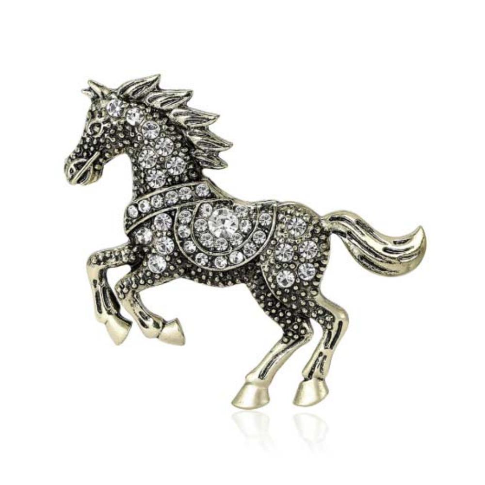 Casual Zodiac Animal Lapel Pins Luxury Metal Badge Pin Rhinestone Horse Brooches New Year Gifts