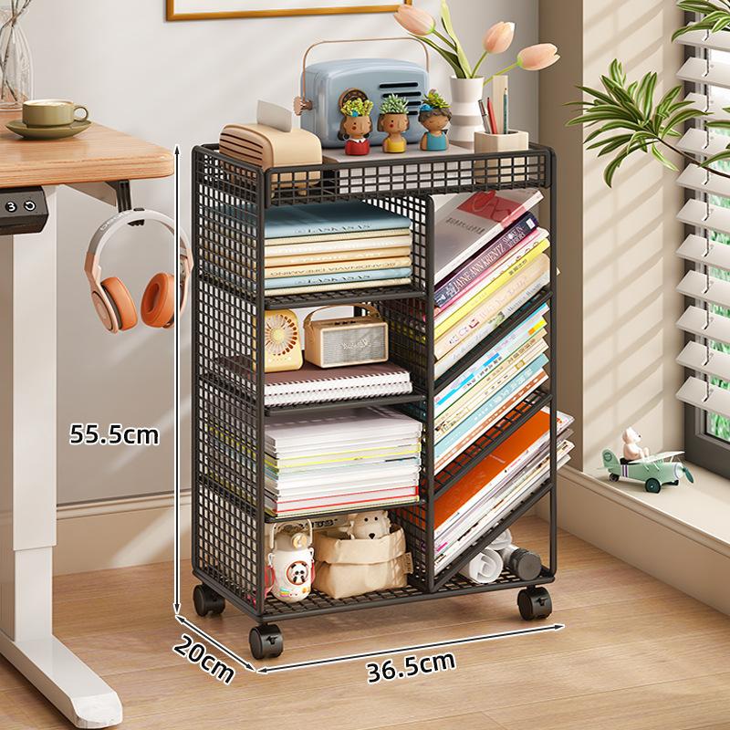 Simple Desk underneath Bookshelf Mobile Cart Stand Easy to Move Classroom Student Desk Book Storage with Wheels under Table