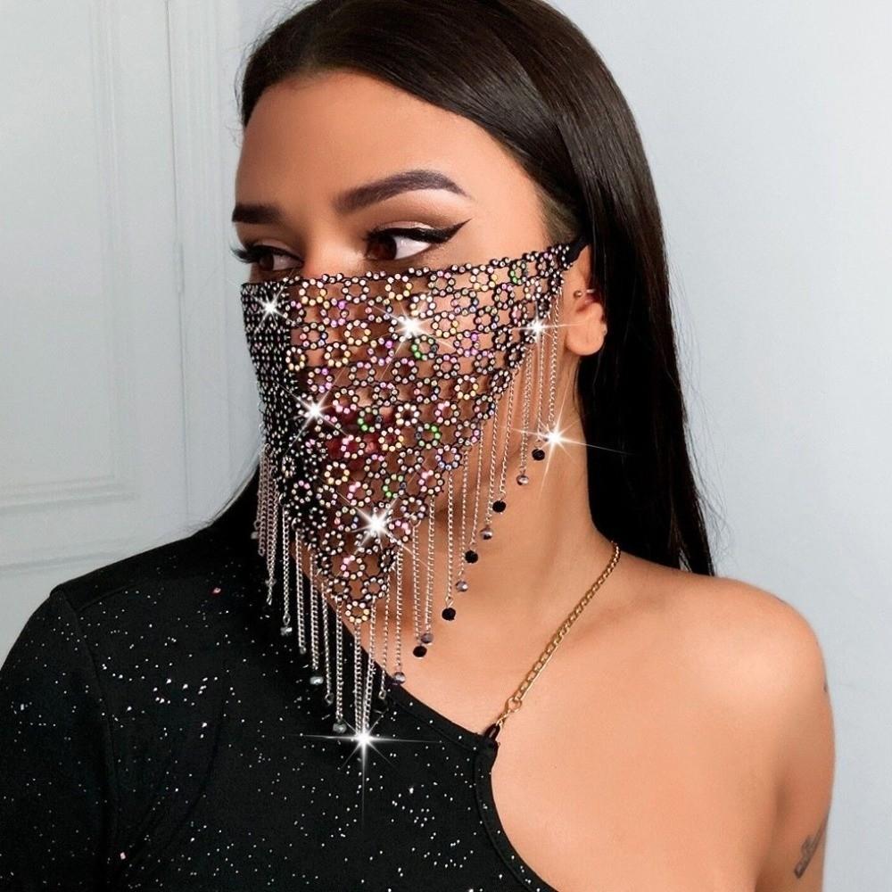 Bling Face Cover Fishing Net Masquerade Mask Fashion Rhinestone Mask  Dance Party