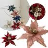 Glitter Christmas Poinsettia Flower 28cm Handmade Merry Christmas Decoration Realistic Artificil Xmas Tree Hanging Flower
