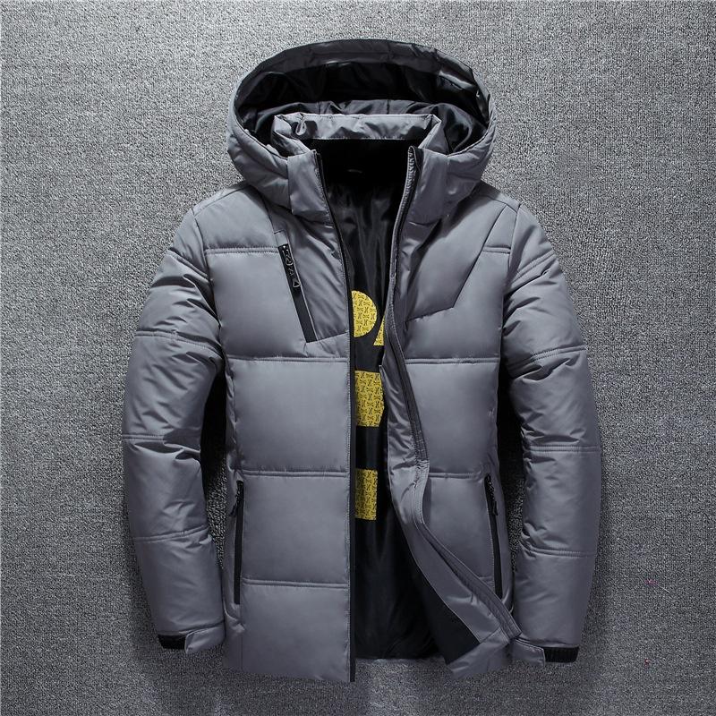 Outdooor Men Down Jacket White Duck Down Thick Warm Hooded Casual Coat Detachable Hat Solid Color Outerwear