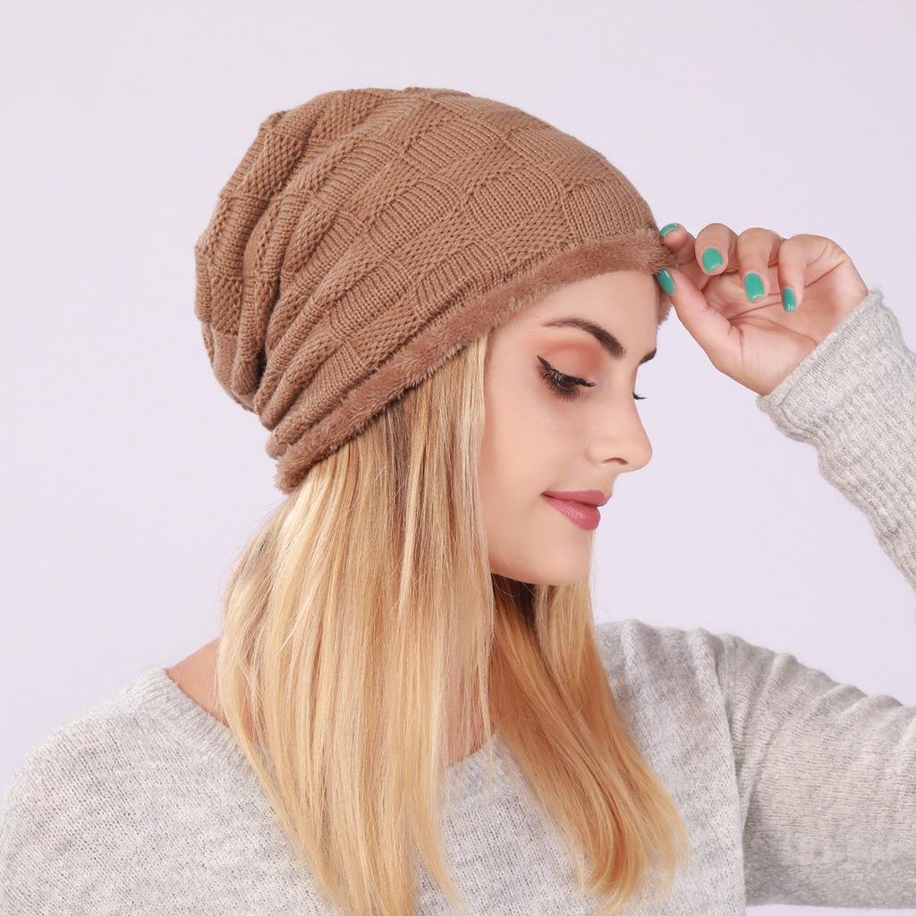 Fashion Plaid Skullies Beanies For Women Men Knitted Beanies Autumn Winter Hat Warm Fleece Skullcap Male Windproof Hedging Caps