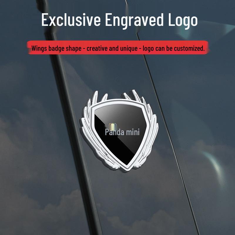 Metal badges, side window, and tailgate stickers for Geely Panda Mini Gokart cars.