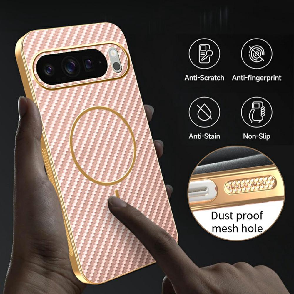 For Google Pixel 10 Pro XL Phone Case Carbon Fiber Textured Electroplated TPU Back Cover