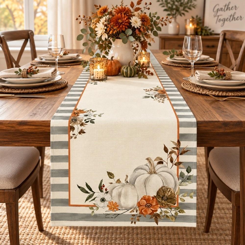 Flower Pumpkin Table Runner Leaves Thanksgiving Table Runner Halloween Tablecloth Harvest Party