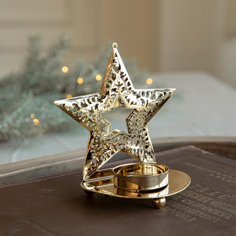 1pcChristmas Tree Candle Holder Gold Iron Snowflake Elk Candle Stand Ornament Christmas Decoration Vintage Tray Decorative Suppl