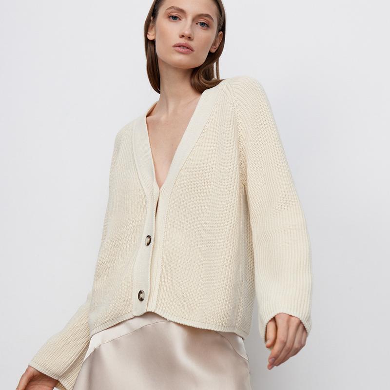 Women V Neck Short Sweater Cardigan Autumn Winter Temperament Bat Sleeve Button Solid Knit Tops