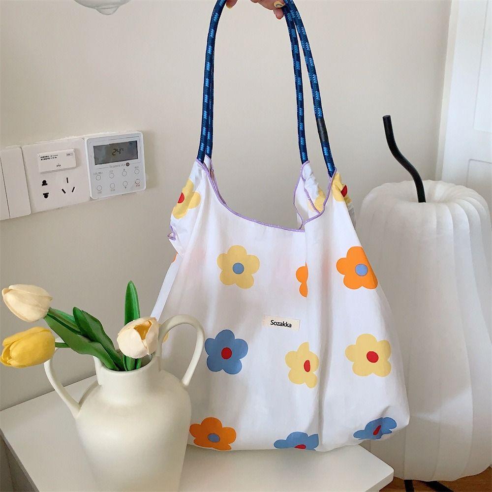 Large Capacity Drawstring Shopping Bag Reusable Travel Tote Bag Portable Canvas Shoulder Bag