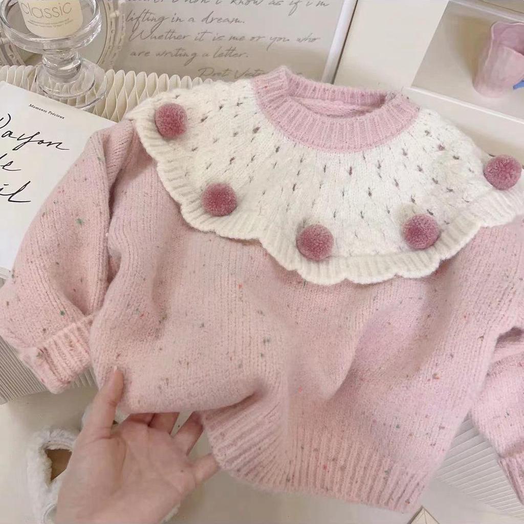 Girls' Sweet Warm Sweater & Fleece Jean Set - Long-Sleeved, Cozy Two-Piece for Autumn and Winter