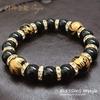 Браслет из натурального камня, браслет из энергетического камня для мужчин, Четыре божественных зверя, Четыре божественных зверя, Оникс с золотой гравировкой, На удачу, Поставляется с мешочком на шнурке с брендом