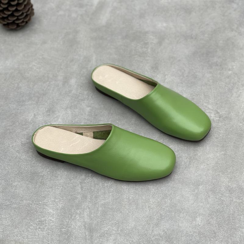 Johnature Женские тапочки из натуральной кожи, ручная работа, однотонные, мягкие, из воловьей кожи, плоские, для отдыха на открытом воздухе