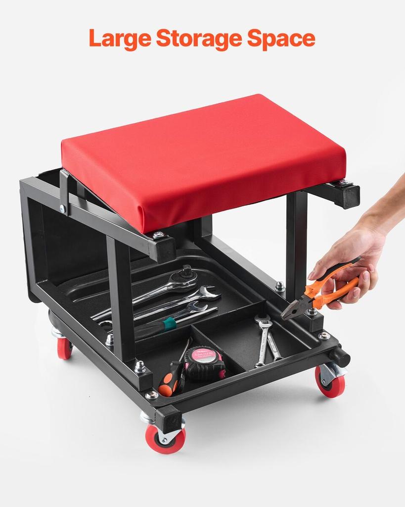 Mechanic Stool Rolling Work Seat 300 lbs Load Seat/Step Stool with Wheels