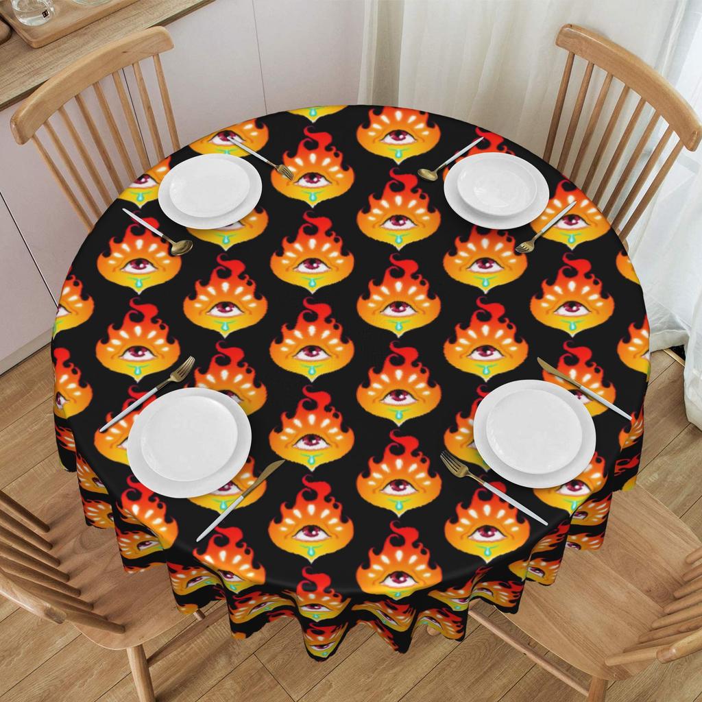Round Flaming Eyeballs Tablecloth Waterproof Oil-Proof Table Cover 60 inch Flames Table Cloth