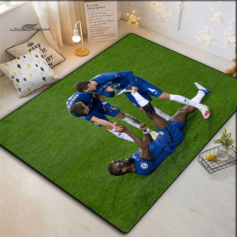 Chelsea FC Football Players Celebration Area Rug, Non Slip Grass Floor Mat for Living Room Bedroom Soccer Fan Decor