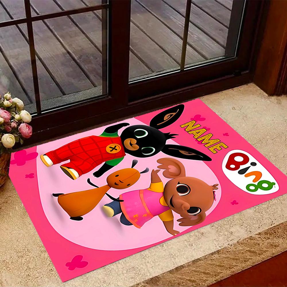 Bunny Friend Personalized Text Floor Mat Perfect for Balcony Hallway Decorate room Living Rooms Anti-slip Rug Anime Office Decor Best for Christmas