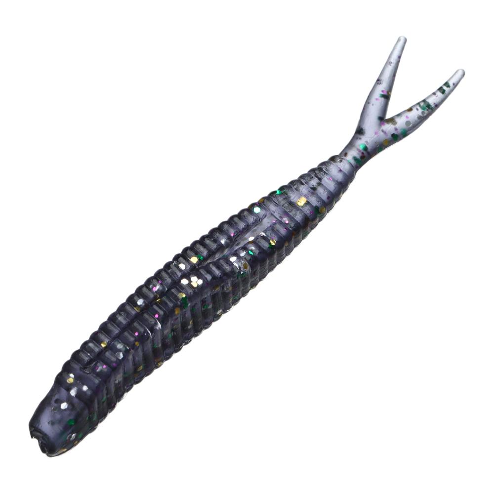 20Pcs Durable Double Color Sequins Worm Bait Forked Tail Artificial Bait Fishing Soft Bait
