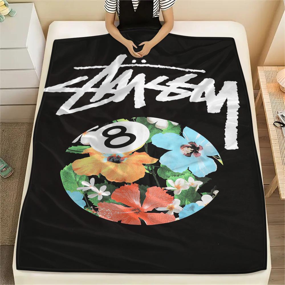 Фланелевое одеяло с принтом Stussy Покрывало для спальни Покрывало для дивана Покрывало для кемпинга Теплое одеяло Подарки для семьи и друзей(MJ075)