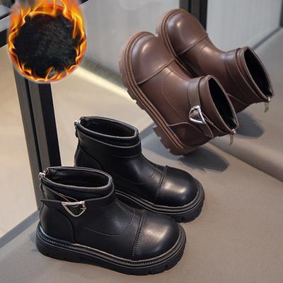 Модный тренд для девочек с молнией и плюшевым утеплителем. Высокие хлопковые сапоги. Короткие сапоги. Повседневные модные сапоги.